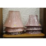 Seven lamp shades, matching set of 3 and 2 pairs,