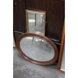 Rectangular bevelled edge gilt framed mirror and oval bevelled edge mirror