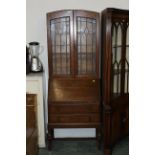 Oak lead glazed bureau bookcase,