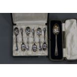 Cased set of Sheffield silver teaspoons and cased Sheffield silver spoon