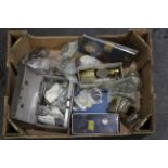 Box of UK and world coins, silver shillings,