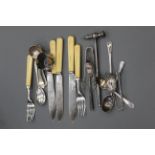 Silver cutlery, silver handled knives and forks, teaspoons,