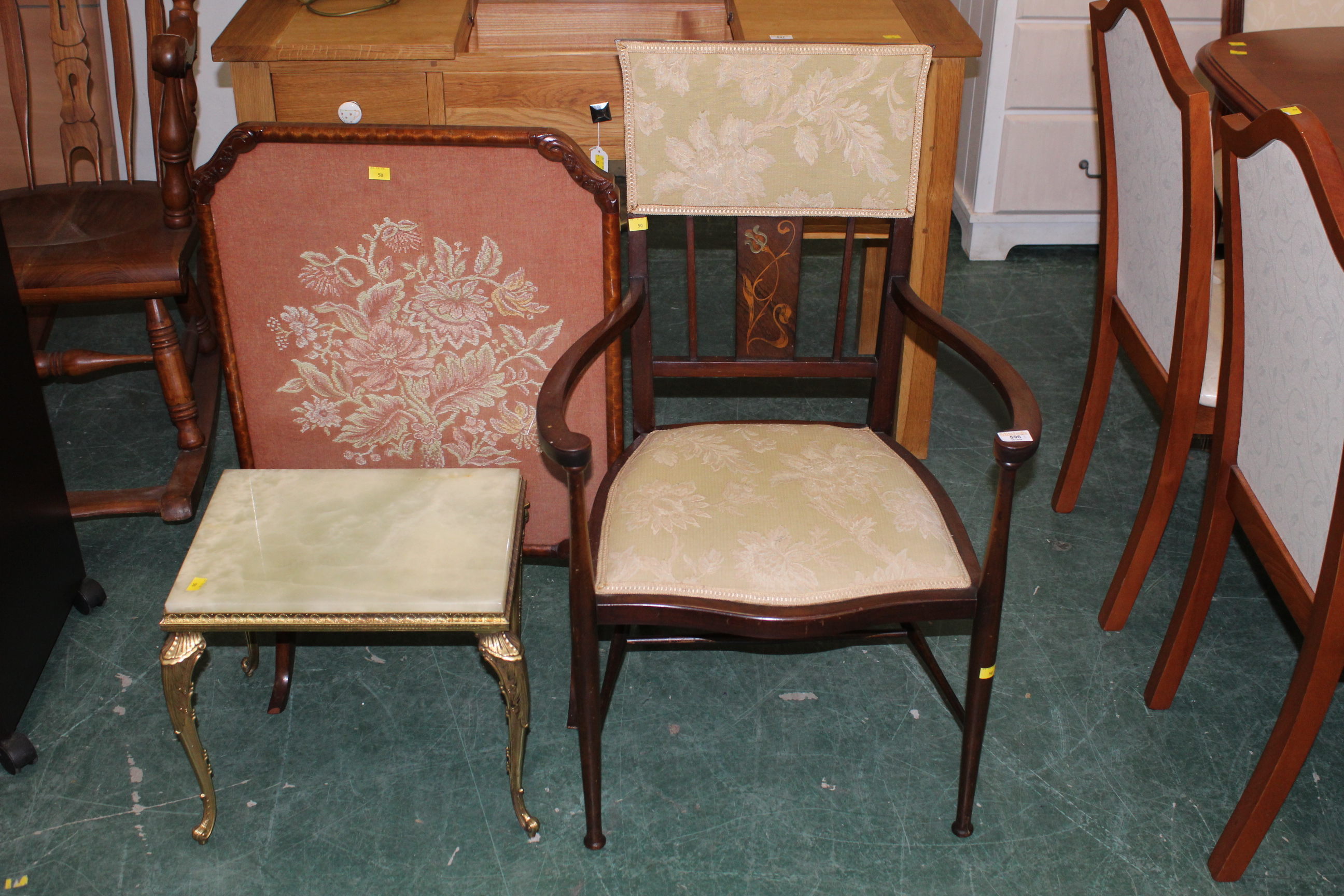 Edwardian mahogany inlaid carver chair,