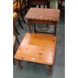 Pine square coffee table and oak occasional table with wavy edges