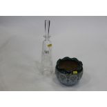 Langley ware leadless glaze patterned planter and floral etched glass decanter