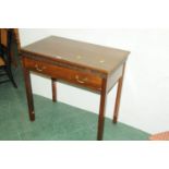 Mahogany side table with Greek key decoration and brass drop handles to drawer
