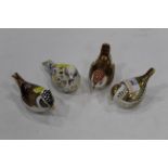 Four Royal Crown Derby bird ornaments/paperweights all with gold stoppers