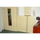 Modern cream 4 piece bedroom suite with faux bergere panels - wardrobe, 2/4 chest of drawers,