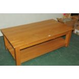Modern oak rectangular coffee table, height 45 cm, width 130 cm,