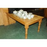 Large rectangular pine kitchen table with turned legs, height 78 cm, width 182 cm,