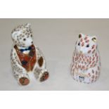 Two Royal Crown Derby ornaments/paperweights, bear and squirrel,