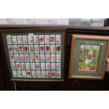 Framed collection of Wills floral cigarette cards and Peter Rabbit diorama