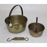 One large brass jam pan, height 36 cm,