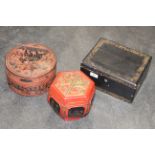 Three lidded boxes,