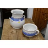 Floral jug with two carrying handles and a matching chamber pot,
