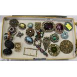 Costume jewellery, gem set brooches some in mounts stamped Miracle, Sphinx,