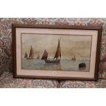 Large early 20th century signed watercolour of yachts