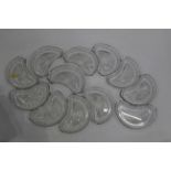 Crescent shaped glass dishes
