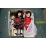 Modern porcelain collectors' doll in tartan outfit, hard plastic Walker doll,