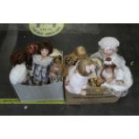 Two boxes of modern porcelain collectors' dolls by Alberon etc