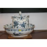 Floral blue and white transfer printed jug & bowl