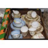 Box of tea sets including Phoenix China Lindon and Spode Berwick