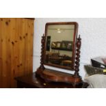 Victorian mahogany toilet mirror, square, with barley twist supports,