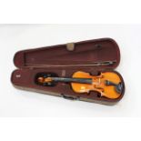 Cased Chinese made violin with bow