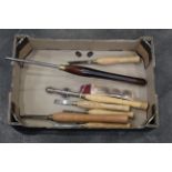 Seven woodturning chisels and tools including Robert Sorby and Hamlet Craft Tools