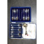 Small case of Sheffield silver spoons,