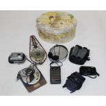Box of vintage cameras, Sharp radio,