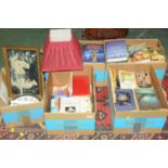 Four boxes of books, to include Bernard Cornwell, and box of light shade, picture,