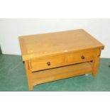 Modern oak rectangular coffee table with drawers and shelf below