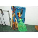 Snow Rider sledge, golf clubs, cricket bat,