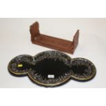 Indian carved extending bookends and mother of pearl inlaid tray,