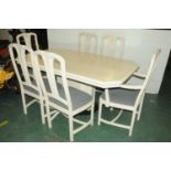 Modern cream rectangular table, length 174 cm, width 105 cm, and 6 matching chairs (4 singles,