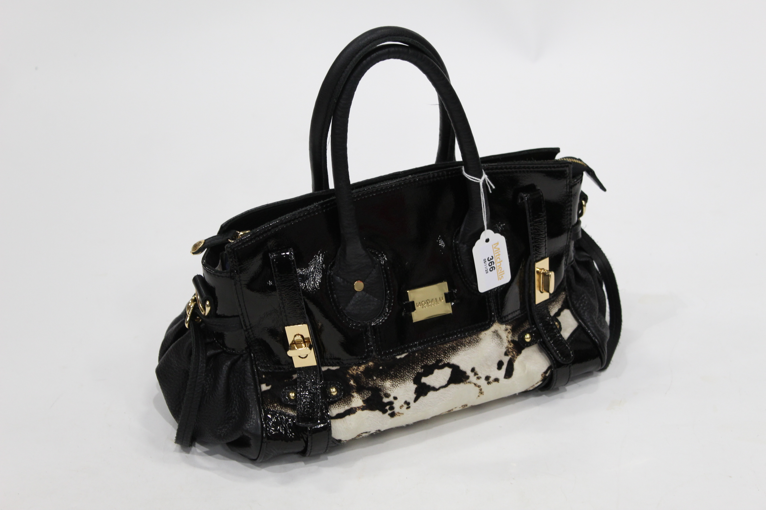 Modalu of London black leather and calf skin designer handbag