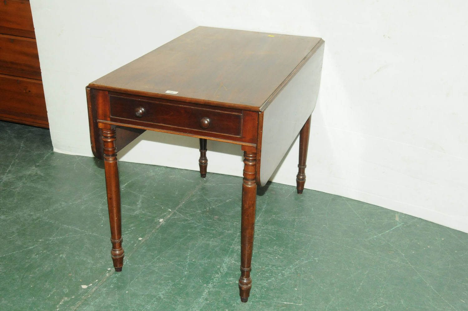 Georgian mahogany drop leaf table with drawer and dummy drawer