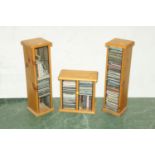 Three pine CD racks, CD's, DVD's,