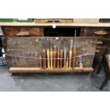 Display of 11 woodturning chisels,