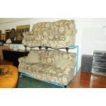 Floral patterned 3 seater settee and 2 single chairs,