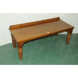 Oak low table with raised back, height 49 cm, width 122 cm,