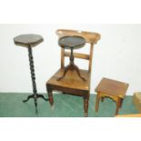 Oak kitchen chair and 3 occasional tables
