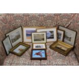Box of pictures - gilt framed boat paintings,