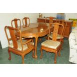 Oriental hardwood dining room suite, sideboard, extending table and 6 chairs (2 carvers),