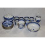 A group of 19th century blue and white chinoiserie design tea wares, comprising a milk jug,