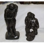 Two Heredities bronzed resin figures of lovers, 26 cm & 33 cm high respectively.