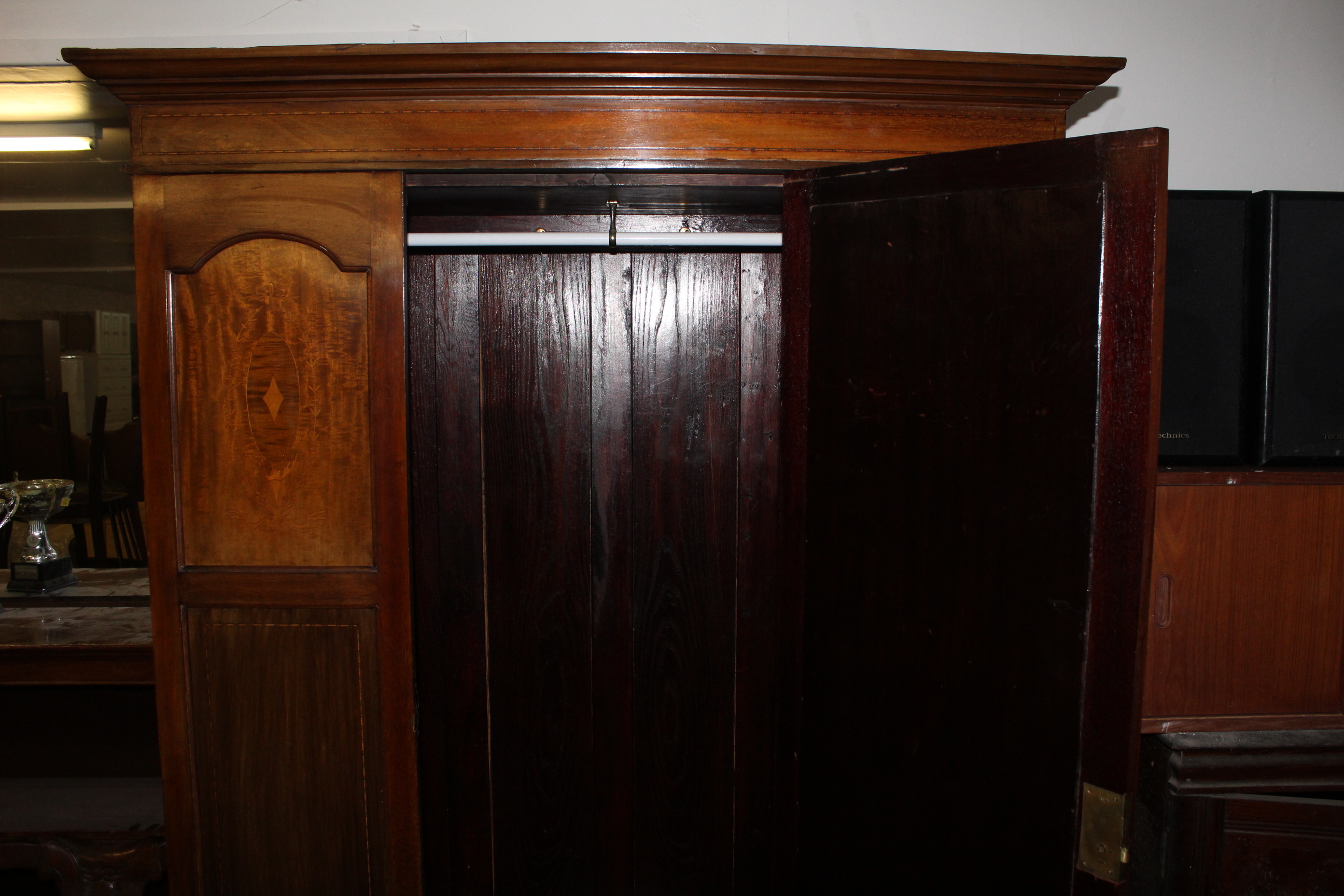 An Edwardian inlaid mahogany mirror door wardrobe, - Image 2 of 2