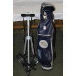 A vintage vinyl Slazenger golf bag, together with a folding golf trolley.