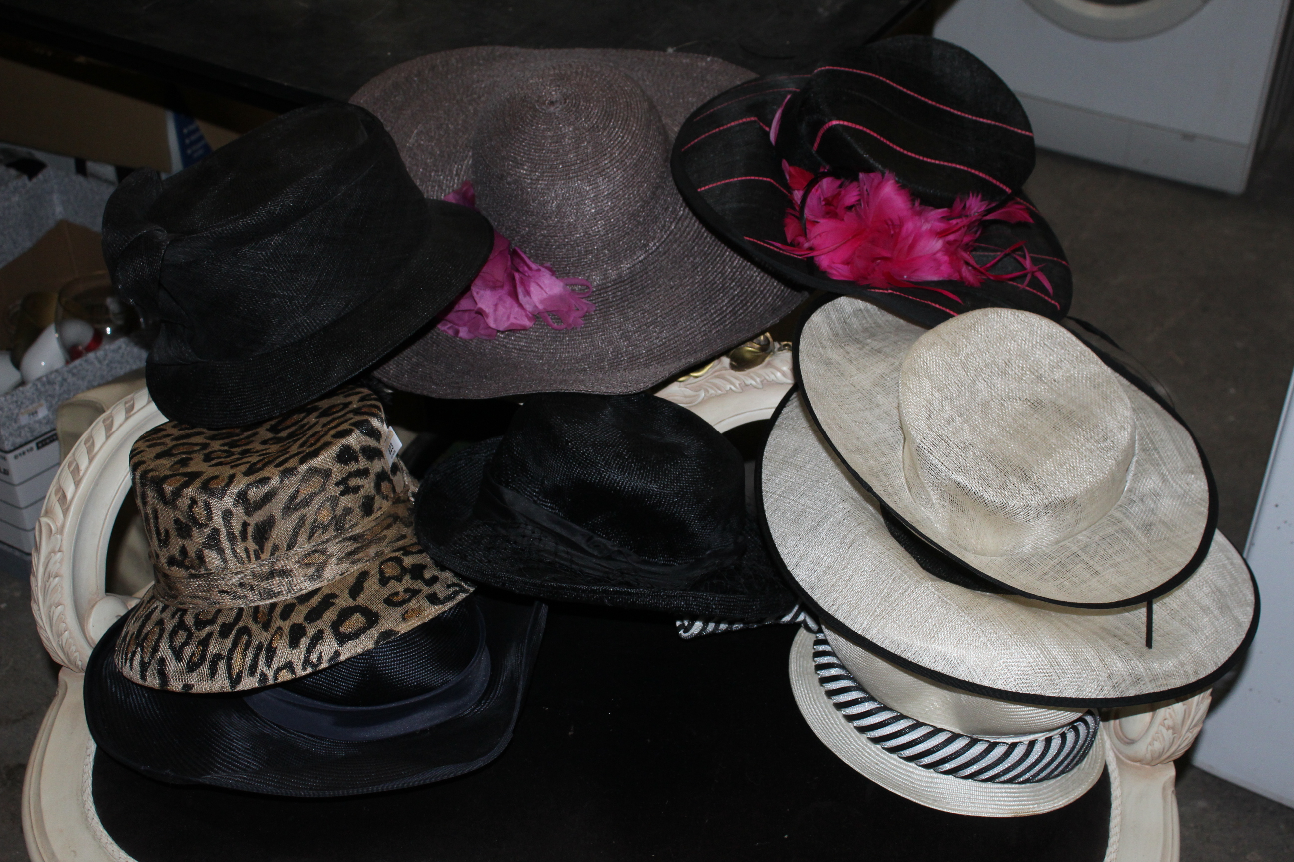 A Marks and Spencers ladies leopard print hat, decorated with sequins and ostrich feathers, - Image 2 of 2